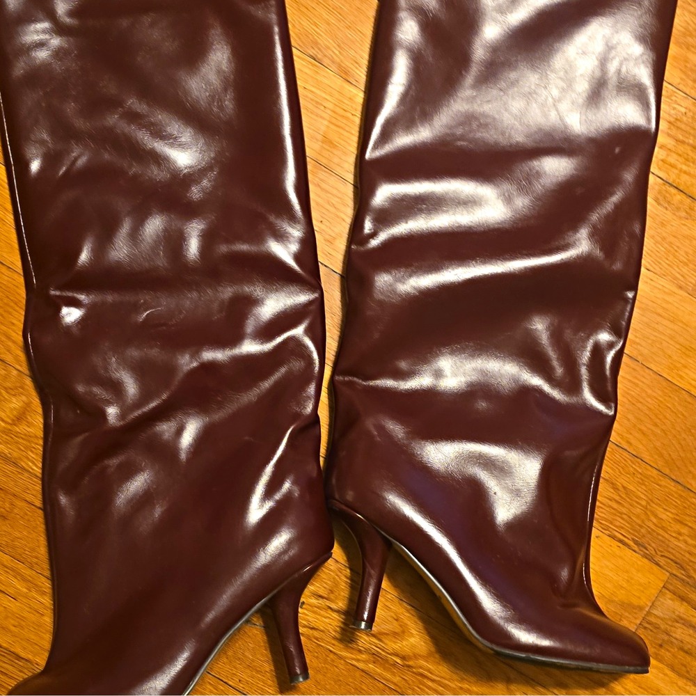 Women's Brown Knee-High Pointed Toe Stiletto Boots Synthetic Upper Size 6